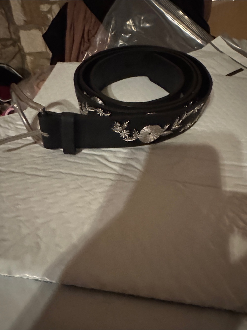 torrid Black Belt with Silver Floral Embroidery